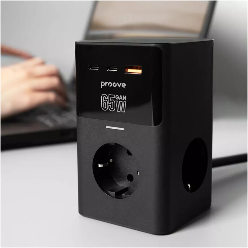 Фільтр живлення Proove Power Cube 3 розетки, 1USB + 2USB-C (65W), 1,5 м, Black (PSPC36801201)
