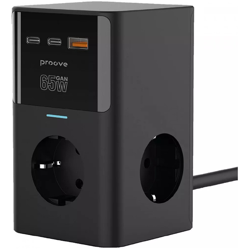 Фільтр живлення Proove Power Cube 3 розетки, 1USB + 2USB-C (65W), 1,5 м, Black (PSPC36801201)