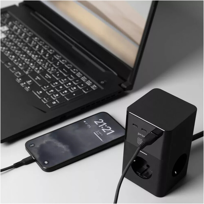 Фільтр живлення Proove Power Cube 3 розетки, 1USB + 2USB-C (65W), 1,5 м, Black (PSPC36801201)