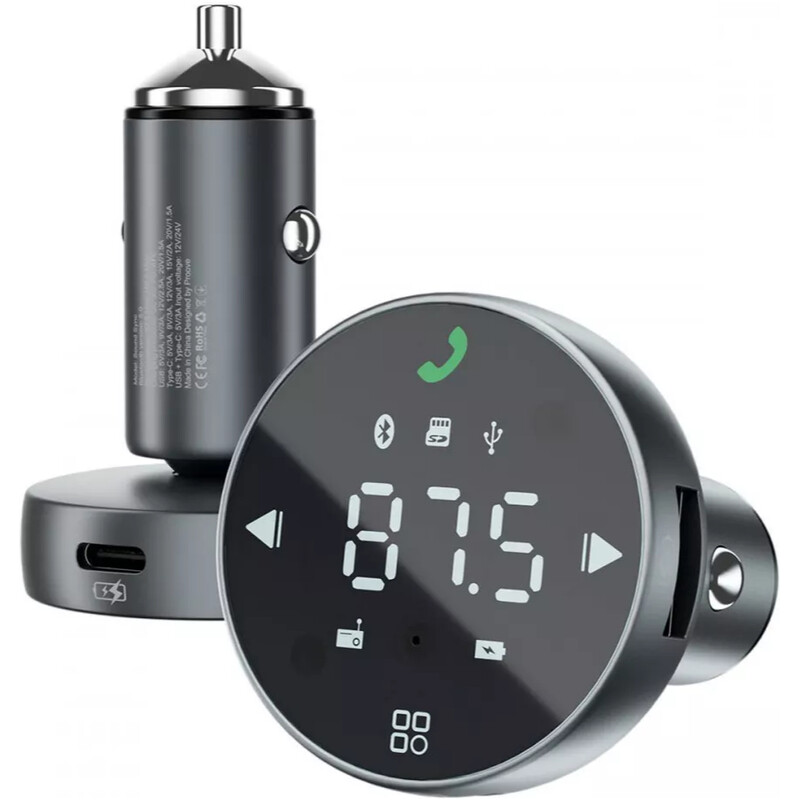 Автомобільний зарядний пристрій + FM-трансмітер Proove FM Launcher Sound Sync 30W PD + QC3.0 Type-C + USB Grey (FMSS30110003)
