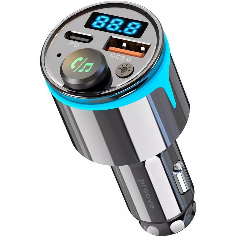 Автомобільний зарядний пристрій + FM-трансмітер Proove FM Launcher Nexus 2xUSB + Type-C 30W Black (FMNX30110001)