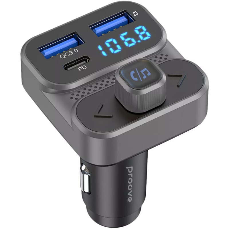 Автомобільний зарядний пристрій + FM-трансмітер Proove FM Launcher Luxor SE 2xUSB + Type-C 36W Gray (FMLX20120003)