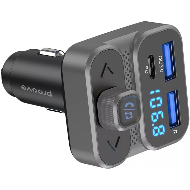 Автомобільний зарядний пристрій + FM-трансмітер Proove FM Launcher Luxor SE 2xUSB + Type-C 36W Gray (FMLX20120003)
