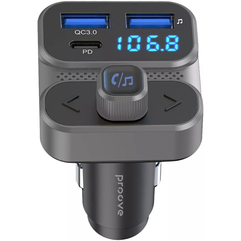 Автомобільний зарядний пристрій + FM-трансмітер Proove FM Launcher Luxor SE 2xUSB + Type-C 36W Gray (FMLX20120003)
