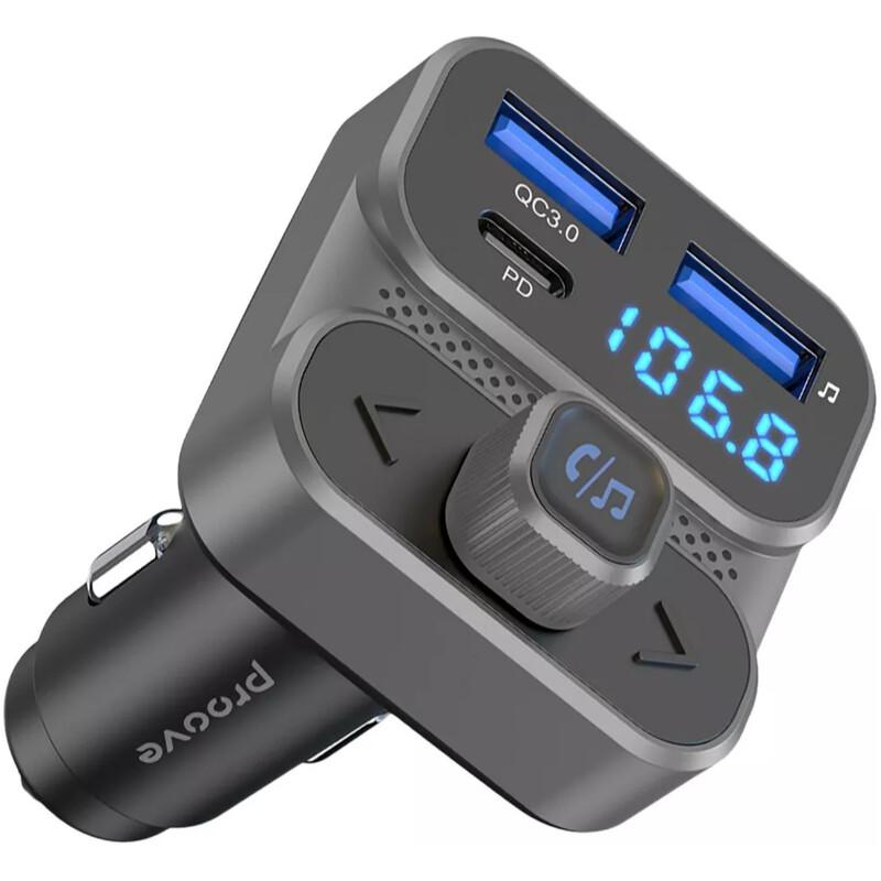 Автомобільний зарядний пристрій + FM-трансмітер Proove FM Launcher Luxor SE 2xUSB + Type-C 36W Gray (FMLX20120003)