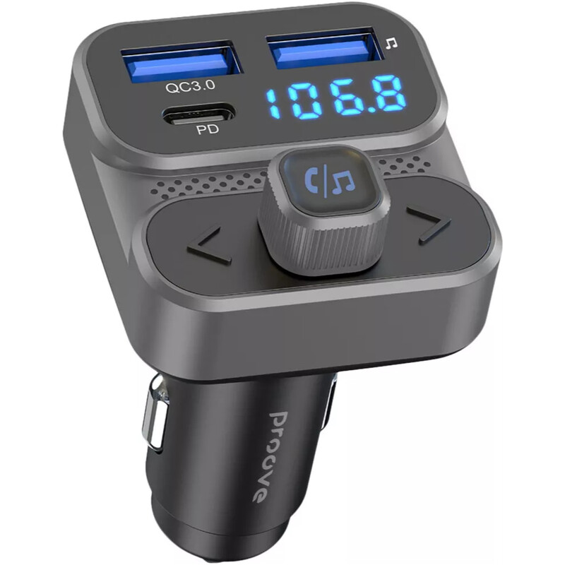 Автомобільний зарядний пристрій + FM-трансмітер Proove FM Launcher Luxor SE 2xUSB + Type-C 36W Gray (FMLX20120003)