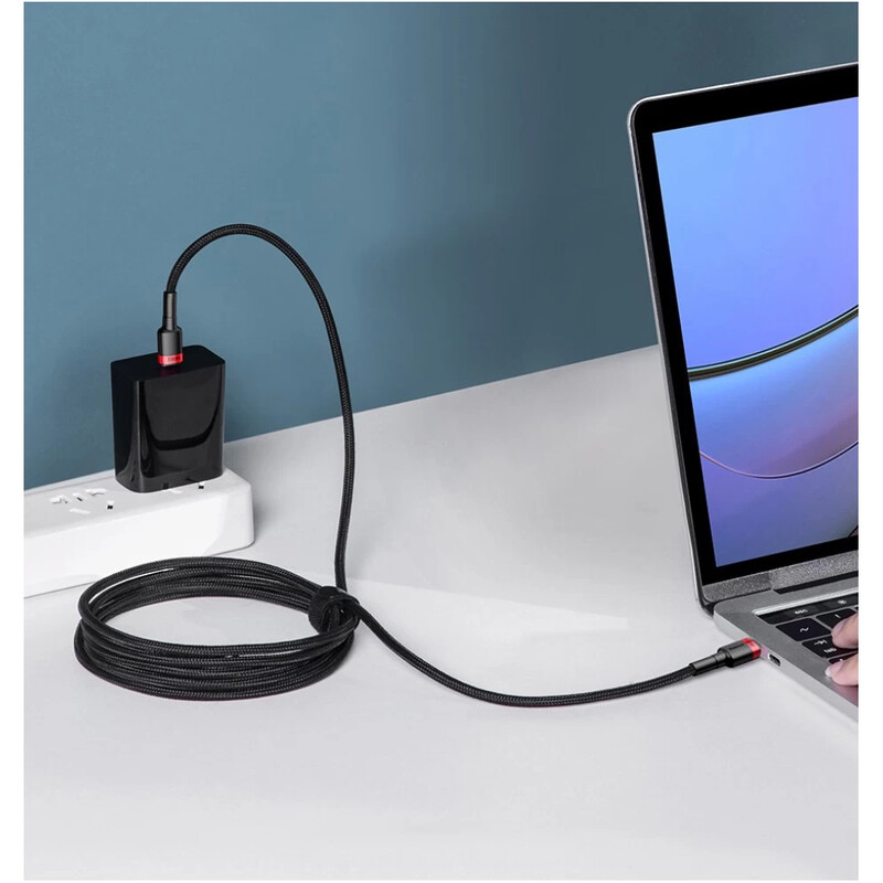 Кабель Baseus Cafule Flash Charging USB Type-C - USB Type-C (M/M), PD 2.0, 100W, 2 м, Grey/Black (CATKLF-ALG1)