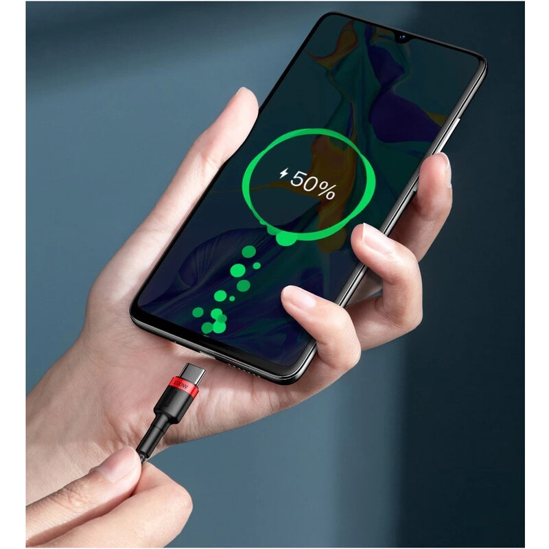 Кабель Baseus Cafule Flash Charging USB Type-C - USB Type-C (M/M), PD 2.0, 100W, 2 м, Grey/Black (CATKLF-ALG1)
