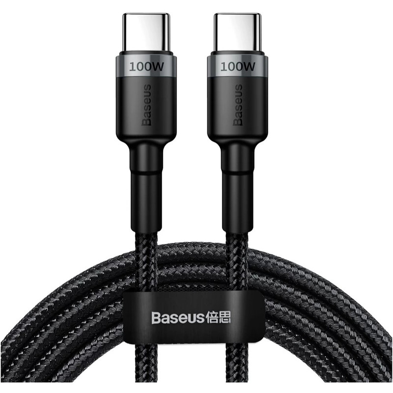 Кабель Baseus Cafule Flash Charging USB Type-C - USB Type-C (M/M), PD 2.0, 100W, 2 м, Grey/Black (CATKLF-ALG1)