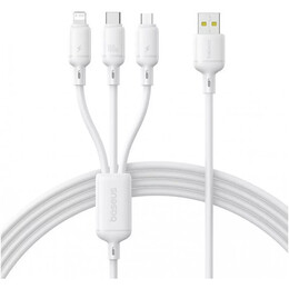 Кабель Baseus Silky One-for-Three Fast Charging USB Type-A - micro USB + Lightning + USB Type-C (M/M), 100W, 1.5 м, White (P10377705213-00)