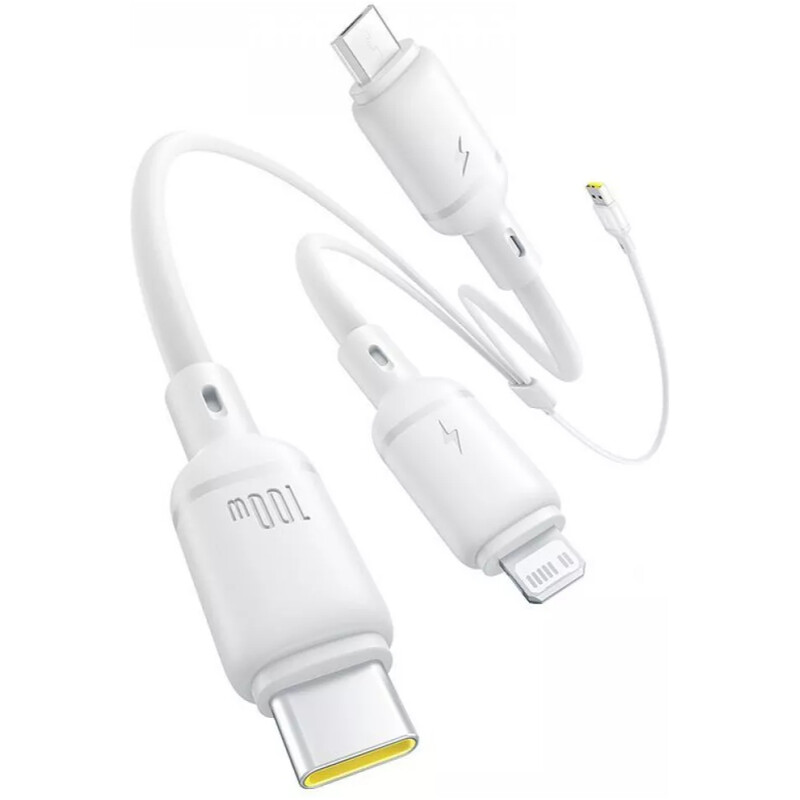 Кабель Baseus Silky One-for-Three Fast Charging USB Type-A - micro USB + Lightning + USB Type-C (M/M), 100W, 1.5 м, White (P10377705213-00)
