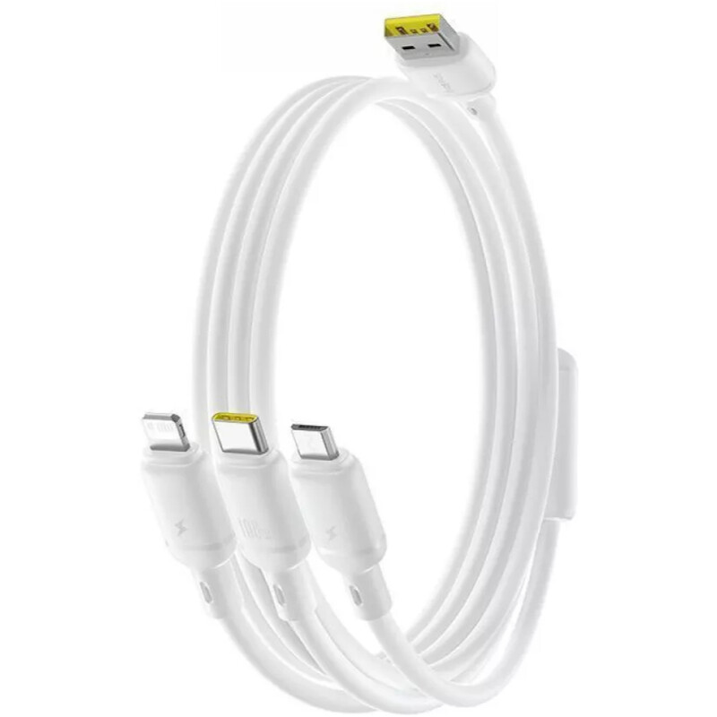 Кабель Baseus Silky One-for-Three Fast Charging USB Type-A - micro USB + Lightning + USB Type-C (M/M), 100W, 1.5 м, White (P10377705213-00)