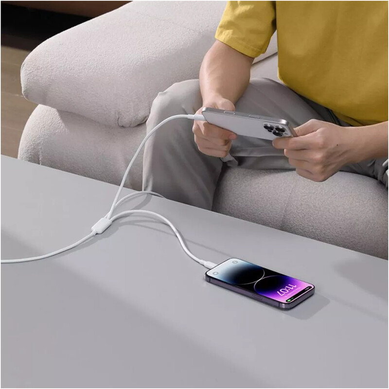 Кабель Baseus Silky One-for-Three Fast Charging USB Type-C - micro USB + Lightning + USB Type-C (M/M), 100W, 1.5 м, White (P10377706213-00)