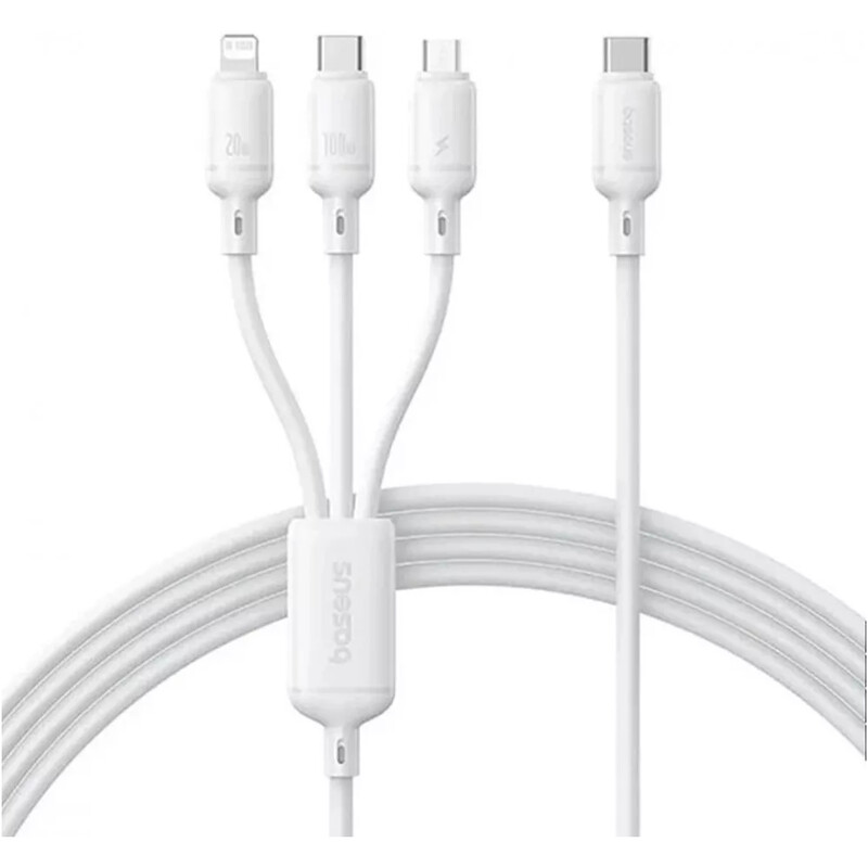 Кабель Baseus Silky One-for-Three Fast Charging USB Type-C - micro USB + Lightning + USB Type-C (M/M), 100W, 1.5 м, White (P10377706213-00)