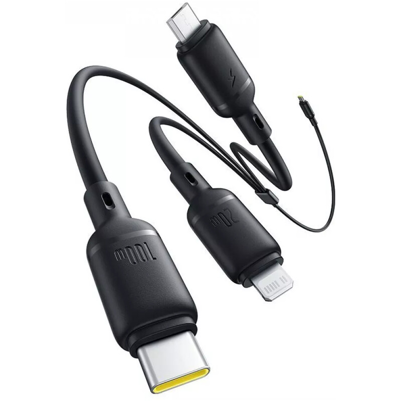 Кабель Baseus Silky One-for-Three Fast Charging USB Type-C - micro USB + Lightning + USB Type-C (M/M), 100W, 1.5 м, Black (P10377706123-00)