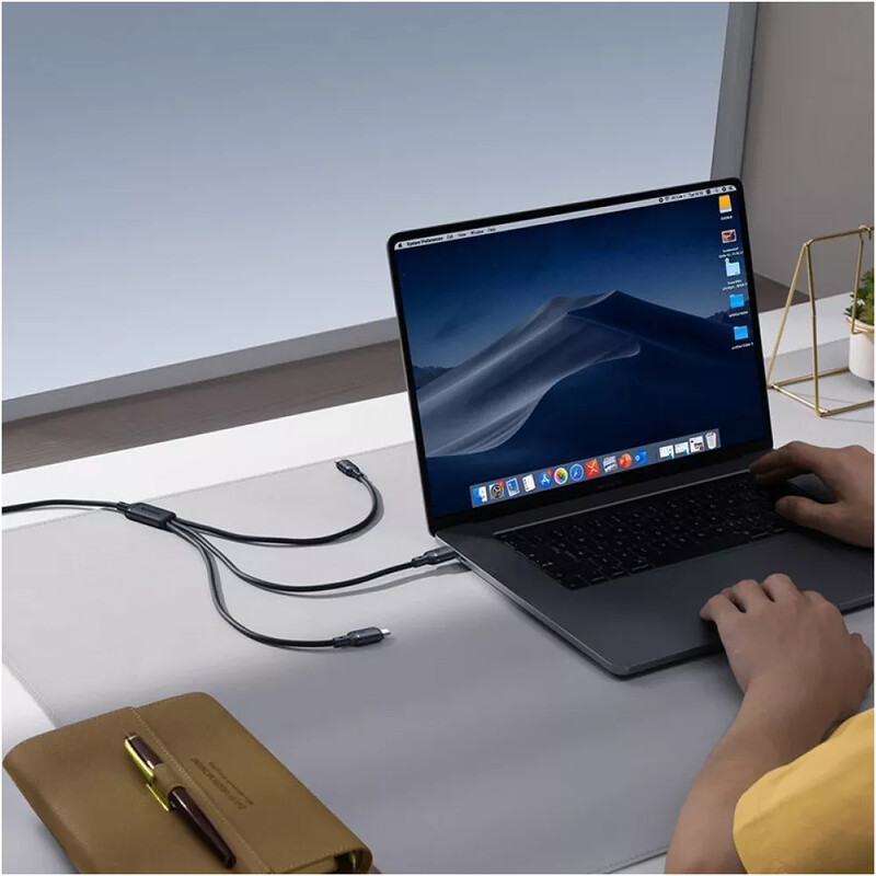 Кабель Baseus Silky One-for-Three Fast Charging USB Type-C - micro USB + Lightning + USB Type-C (M/M), 100W, 1.5 м, Black (P10377706123-00)