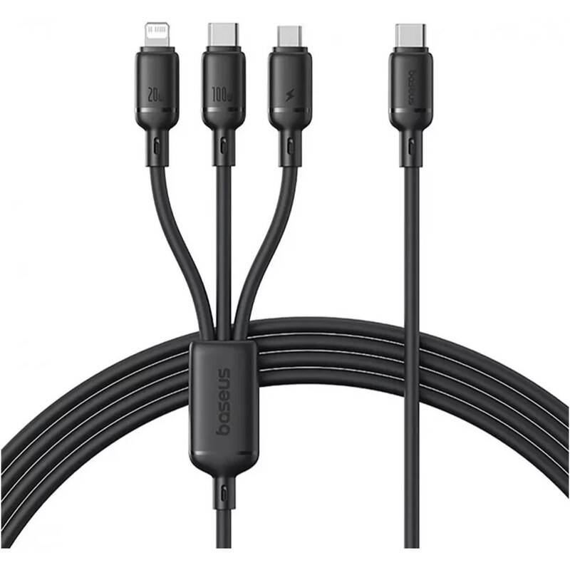 Кабель Baseus Silky One-for-Three Fast Charging USB Type-C - micro USB + Lightning + USB Type-C (M/M), 100W, 1.5 м, Black (P10377706123-00)