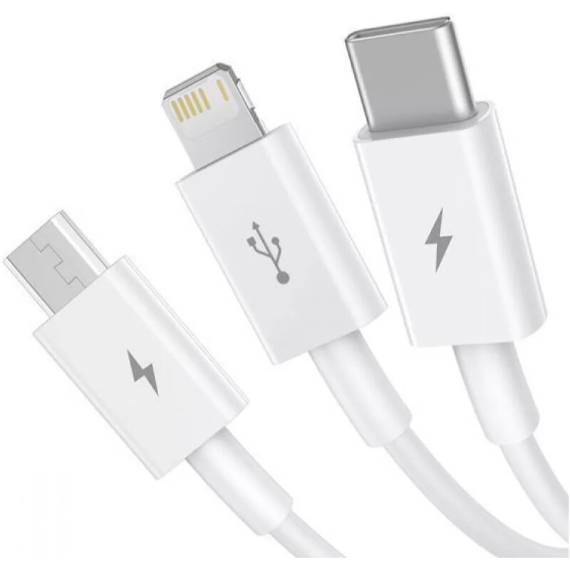 Кабель Baseus Superior Series Fast Charging 3-in-1 USB Type-A - micro USB + Lightning + USB Type-C (M/M), 3.5А, 1.5 м, White (CAMLTYS-02)