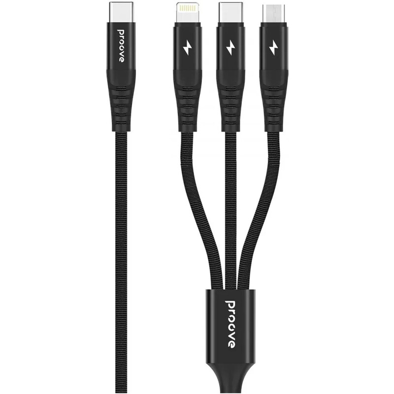 Кабель Proove Hydra 3 in 1 USB Type-C to Type-C + Micro USB + Lightning 15W 1 м, Black (CCHY15012101)