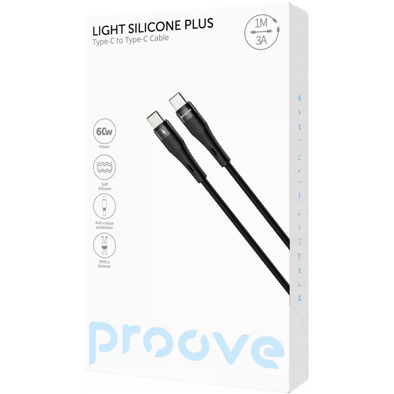 Кабель Proove Light Silicone Plus USB Type-C to USB Type-C 60W 1 м, Black (CCLS60002201)