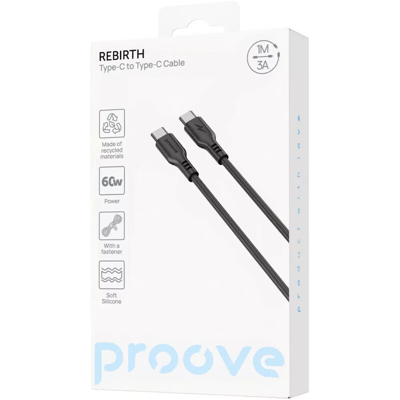 Кабель Proove Rebirth USB Type-C to USB Type-C 60W 1 м, Black (CCRE60002201)