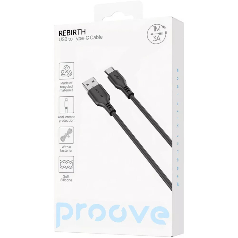 Кабель Proove Rebirth USB-A to USB Type-C 12W 1 м, Black (CCRE60001201)