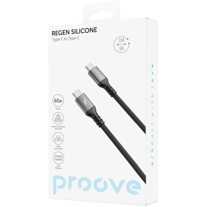 Кабель Proove ReGen Silicone USB Type-C to USB Type-C 60W 2 м, Black (CCRS60002221)