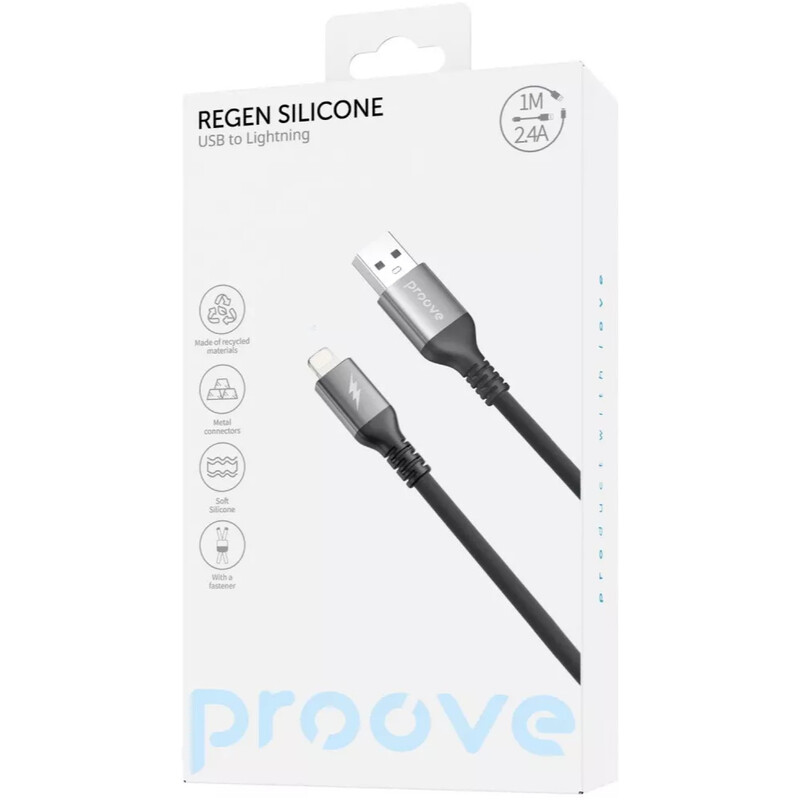 Кабель Proove ReGen Silicone USB-A to Lightning 12W 1 м, Black (CCRS12001101)