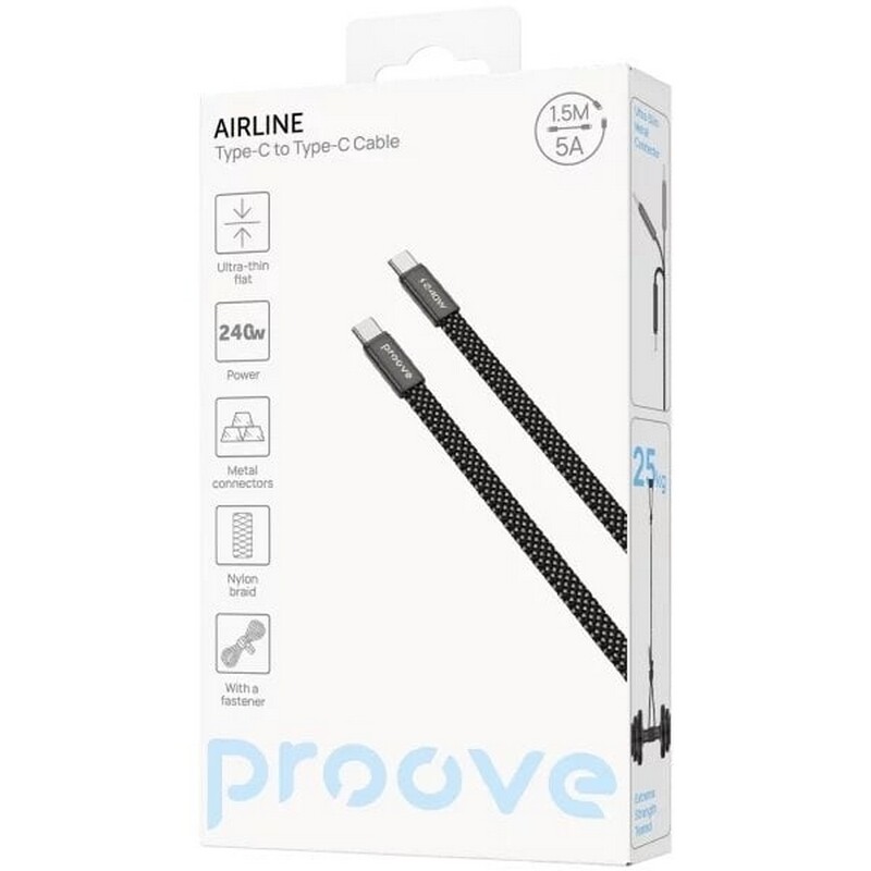 Кабель Proove AirLine USB-C - USB-C (M/M), 240W, 1.5 м, Black (CCAI24002201)