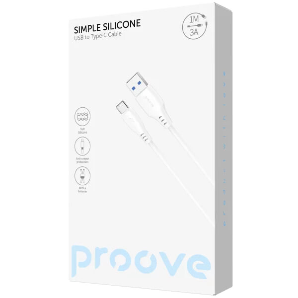 Кабель Proove Simple Silicone USB Type-A - USB Type-C (M/M), 1 м, White (CCSS15001202)