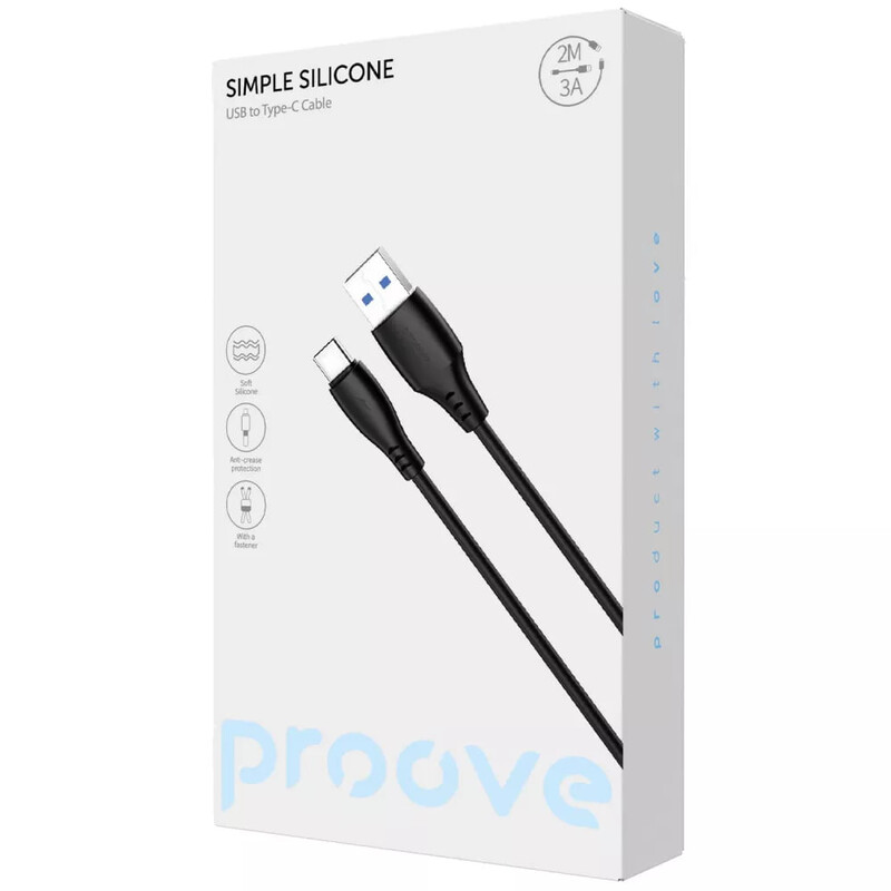 Кабель Proove Simple Silicone USB Type-A - USB Type-C (M/M), 2 м, Black (CCSS15001221)