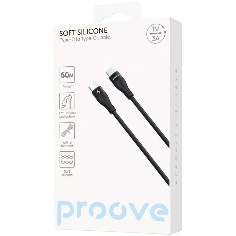 Кабель Proove Soft Silicone USB Type-C - USB Type-C (M/M), 60W, 1 м, Black (CCSO60002201)