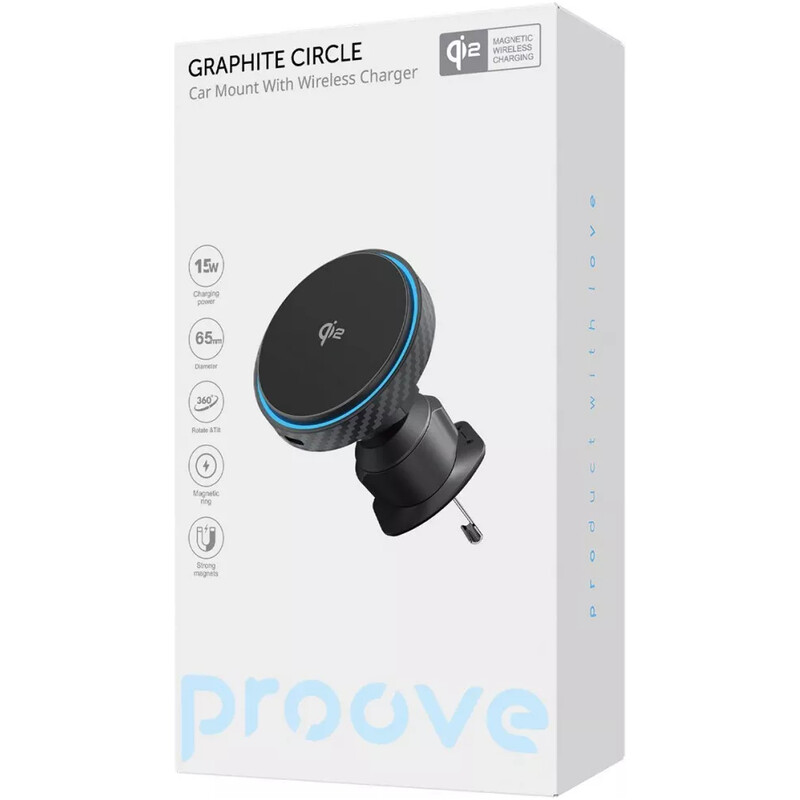 Тримач автомобільний+бездротове ЗУ Proove Graphite Circle Qi2 15W Black (WHGC15010001)