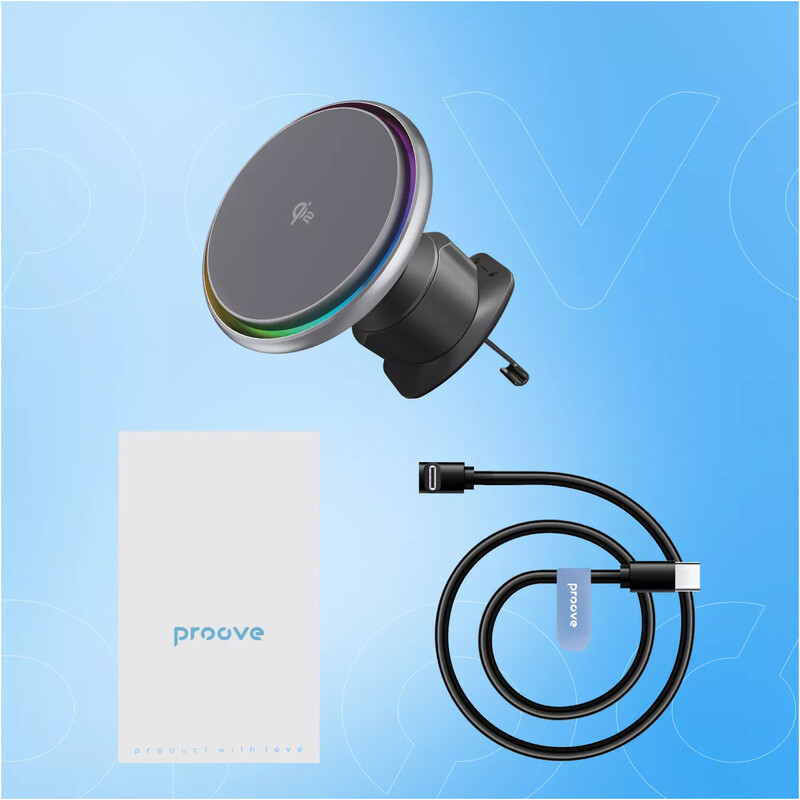 Тримач автомобільний+бездротове ЗУ Proove IceCore Qi2 15W Gray (WHIC15002003)