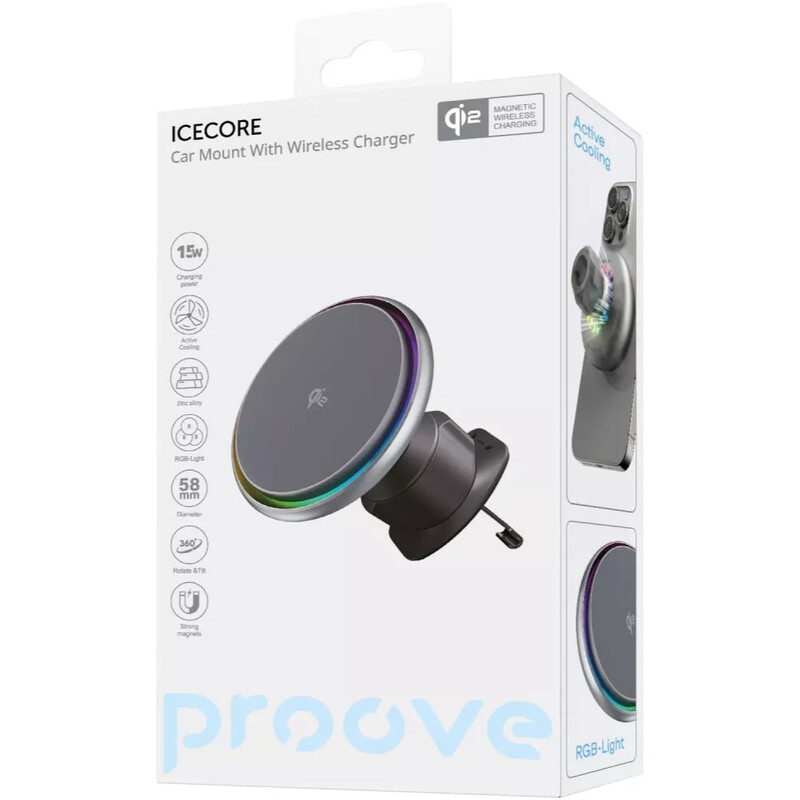 Тримач автомобільний+бездротове ЗУ Proove IceCore Qi2 15W Gray (WHIC15002003)