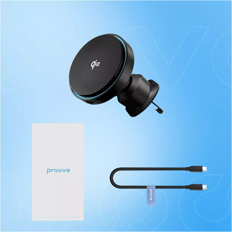 Тримач автомобільний+бездротове ЗУ Proove Light Circle Qi2 15W Black (WHLC15010002)