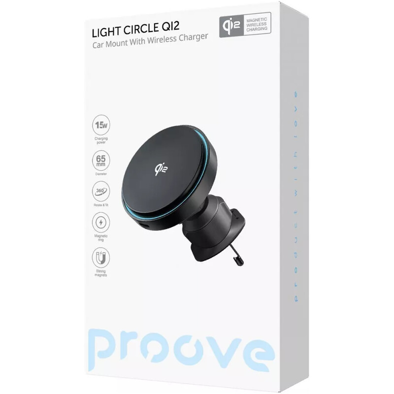 Тримач автомобільний+бездротове ЗУ Proove Light Circle Qi2 15W Black (WHLC15010002)