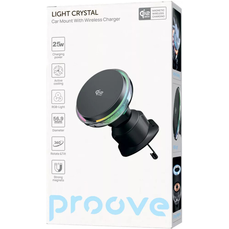 Тримач автомобільний+бездротове ЗУ Proove Light Crystal Qi2.2 25W Gray (WHLC25002003)
