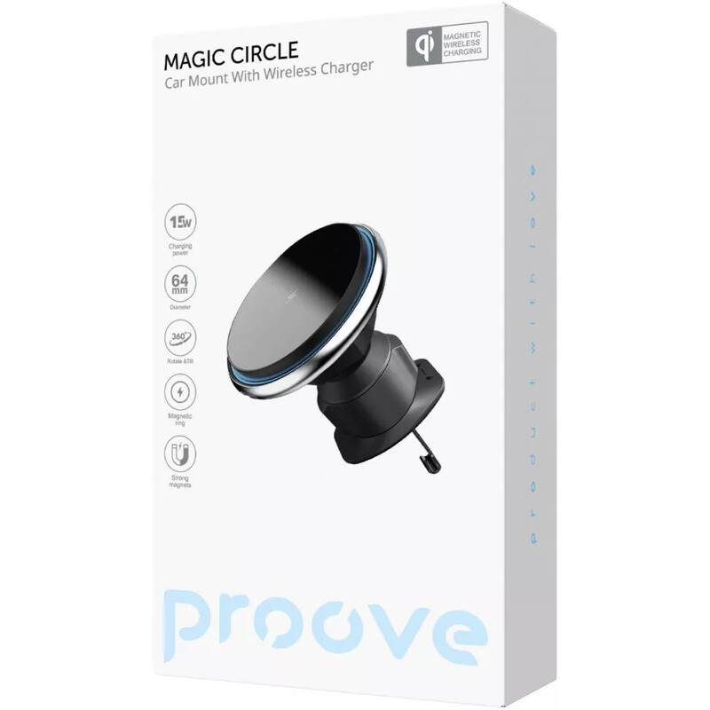 Держатель автомобильный+беспроводное ЗУ Proove Magic Circle 15W Silver (WHMC15020006)