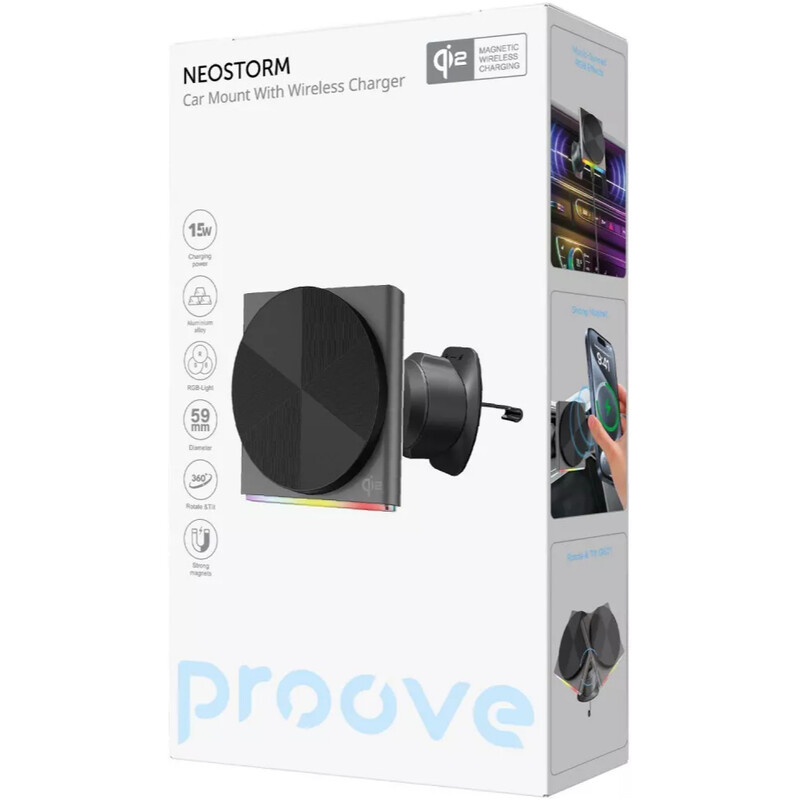 Тримач автомобільний+бездротове ЗУ Proove Neostorm Qi2 15W Gray (WHNS15002003)