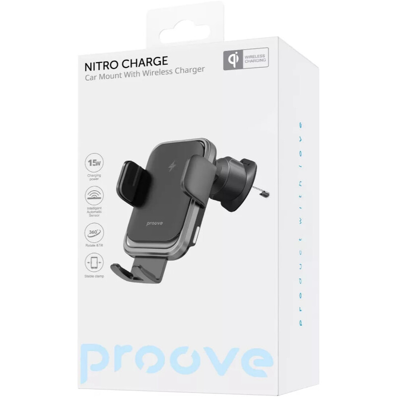 Держатель автомобильный+беспроводное ЗУ Proove Nitro Charge 15W Matte Black (WHNC15002005)