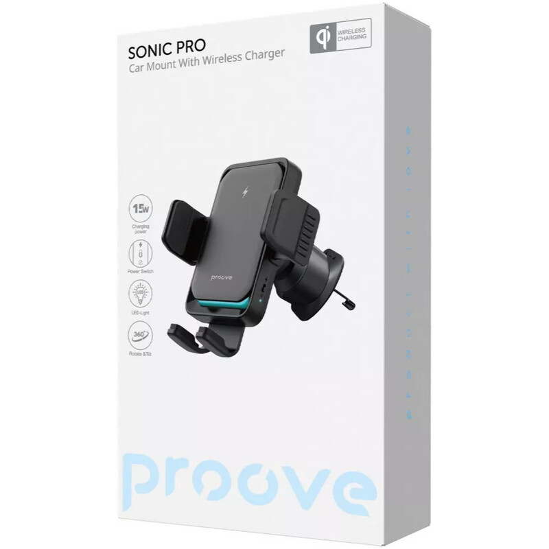 Держатель автомобильный+беспроводное ЗУ Proove Sonic Pro 15W Black (WHSP15002001)