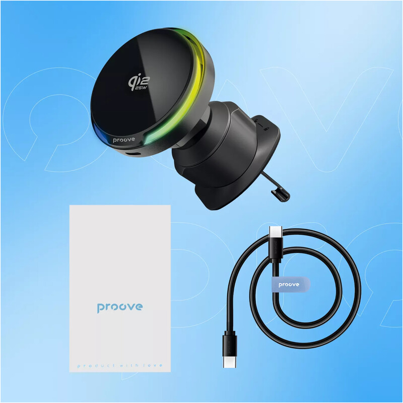 Тримач автомобільний+бездротове ЗУ Proove Spark Qi2.2 25W Black (WHSQ25002001)