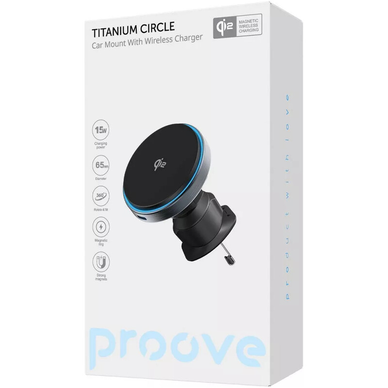 Тримач автомобільний+бездротове ЗУ Proove Titanium Circle Qi2 15W Gray (WHTC15010003)