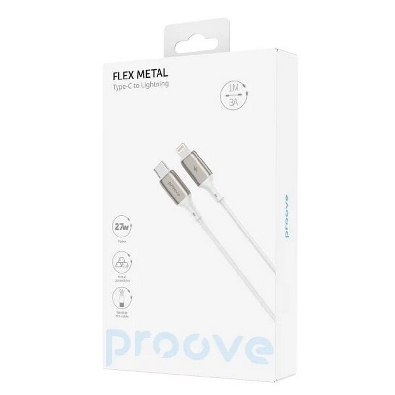 Кабель Proove Flex Metal USB-C - Lightning (M/M), 27W, 1 м, White (CCFM27002102)