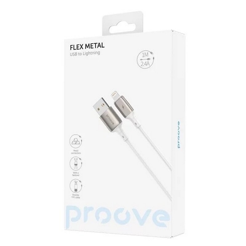 Кабель Proove Flex Metal USB - Lightning (M/M), 1 м, White (CCFM20001102)