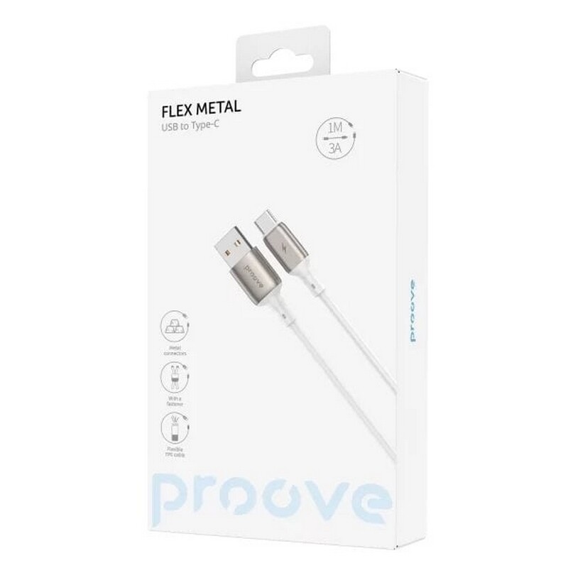 Кабель Proove Flex Metal USB - USB-C (M/M), 1 м, White (CCFM20001202)