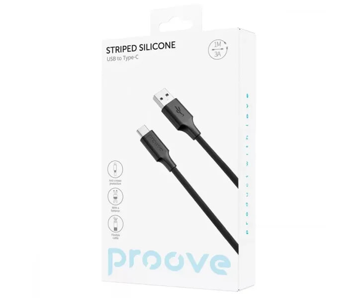 Кабель Proove Striped Silicone USB Type-A - USB Type-C (M/M), 1 м, Black (CCSS60001201)