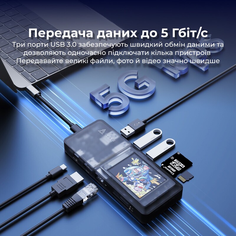 USB-хаб Ajazz USB Type-C с дисплеем HDMI 4K PD 100 Вт (AKP01E-B)