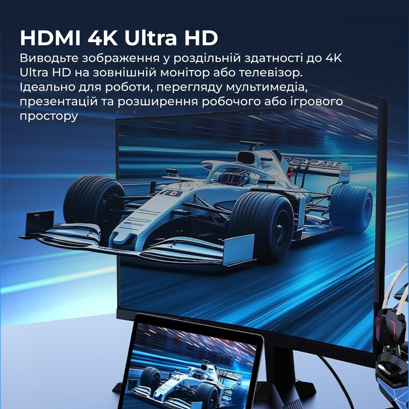 USB-хаб Ajazz USB Type-C с дисплеем HDMI 4K PD 100 Вт (AKP01E-B)